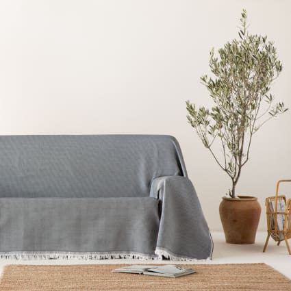 Tagesdecke Wabenmuster aus Baumwolle, Schwarz 180x280cm Lisos