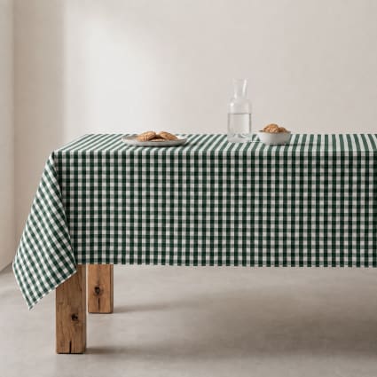 Nappe Cirée Antitache NORMANDIE - Carreaux Vert Et Blanc - Largeur 140 Cm - Fabriqué En France