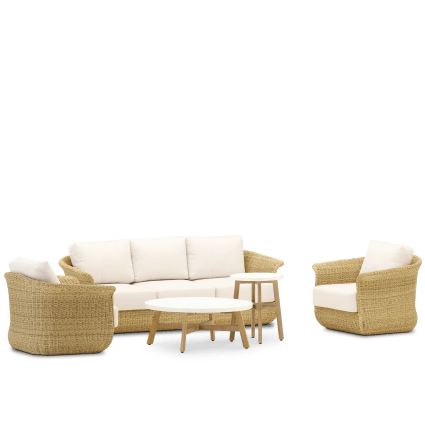 Set da giardino posti in rattan sintetico con tavoli da