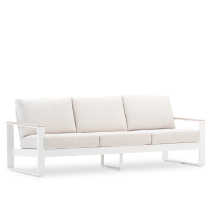 Divano giardino posti alluminio bianco e braccioli effetto legno