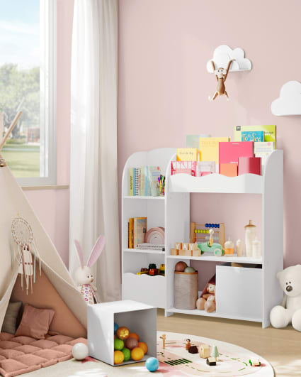 Hggzeg Bibliothèque de Bureau Avec Tiroir, Petite Étagère de Comptoir, Organiseur et Fournitures de Bureau, Rangement (Blanc