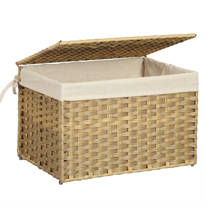 Panier à Linge En Rotin Imitation Osier Avec Couvercle - 38 Litres, 49x38,5x29,5 Cm - Léger, Poignées, Fabriqué En Espagne - Pour Salle De Bain, Chambre