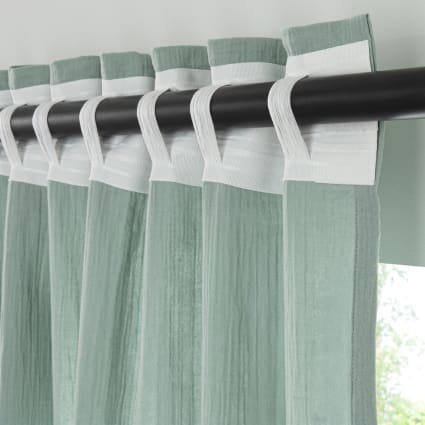 Rideau En Gaze De Coton EUCALYPTUS 140x300 Cm - Couleur Bleu Clair - Ajustable & Certifié Oeko-Tex - Lavable Machine