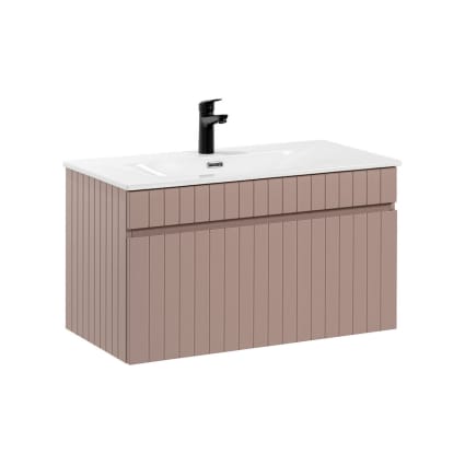 Meuble de salle de bain suspendu strié rose avec vasque à encastrer, 60 cm, SATARA