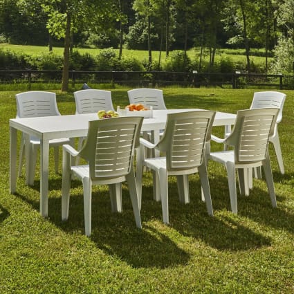 Weißer Kunststoff-Gartentisch 220x90x72 cm Arabesch