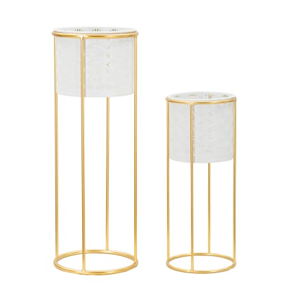 Set di 2 portavasi in metallo bianchi Ø cm 17x46-14x34 Whity