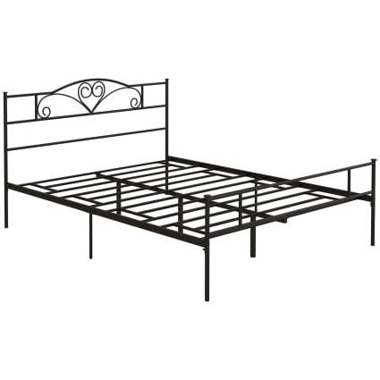 Letto Matrimoniale In Metallo 140x200 Cm Con Testiera E Doghe - Struttura Con Contenitore, Colore Legno - 4