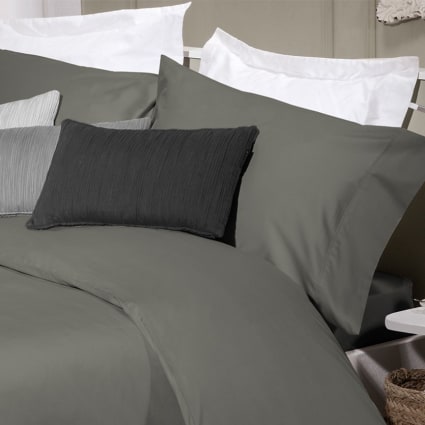 Juego de funda nórdica algodón satén gris oscuro cama 180cm