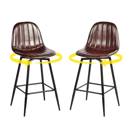 Juego De 2 Taburetes De Bar HOMCOM Tapizados En Marrón - Asiento Curvo, Acero Con Recubrimiento En Polvo, 68.5 Cm De Alto