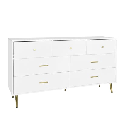 LIVLUX Commode à 7 tiroirs, Coiffeuse bohème avec Plateau en Bois, Structure en métal, Meuble de Rangement à tiroirs, Meuble idéal pour Chambre