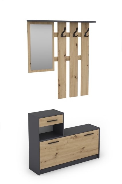 Garderoben-Set in Eichenholzoptik, hängend, B 100 x H 190 x T 25 cm Tamina