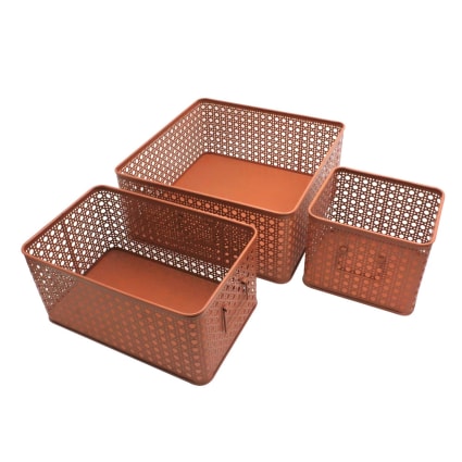 Lot De 3 Paniers Rangement Plastique - 30x20x12 Cm - Organisateur Cuisine, Salle De Bain, Bureau