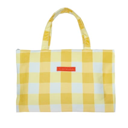 Sac Fourre-tout Plage Vintage Années 90 – Motif Pin-up Bikini – Jaune, Doublure Imperméable – Occasion
