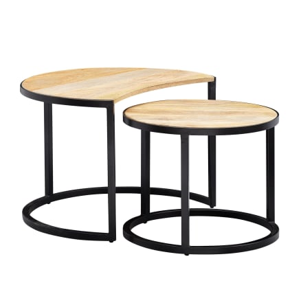 Beliani Set Di 2 Tavolini Rotondi In Legno Di Mango - Fatti A Mano, Stile Classico - 6