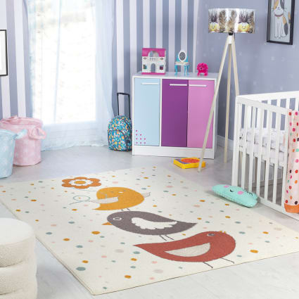Tapis Enfant Motif Hibou 140x200 Cm - Antidérapant, Poil Ras, Lavable En Machine (bleu, Feuilles)