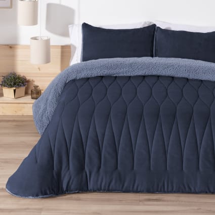 Edredón borreguito geométrico azul medianoche cama 135/140cm