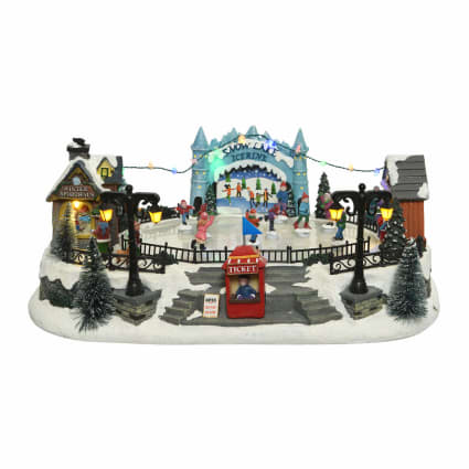 Boîte à Musique Village Père Noël – Avec LED, Mouvement Mécanique, 16x24 Cm