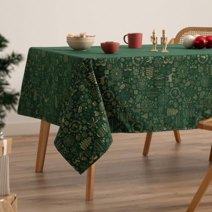Jacquard Weihnachtstischdecke aus Baumwolle, Grün 140x200 cm Candy