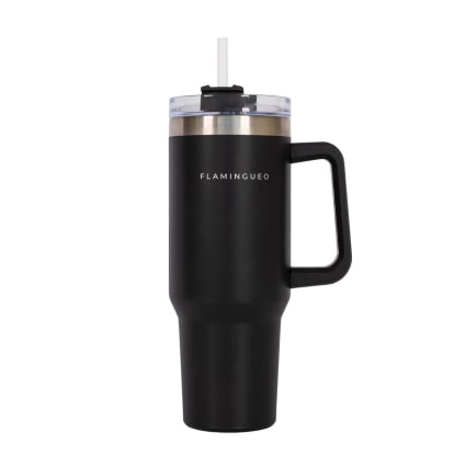 Thermobecher mit Strohhalm, Edelstahl 1,18 Liter, Schwarz | Maisons du Monde