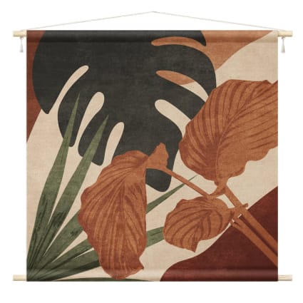 Wandteppich - Tropische Boho Blätter, beige 90 x 90 cm