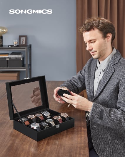 Boîte De Rangement Pour Montres - Jusqu'à 24 Emplacements, Vitre Transparente, Alliage Gris, Neuf Avec Étiquettes