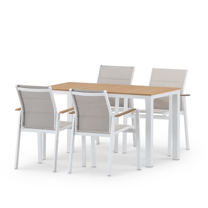 Set Gartentisch 130x70 und 4 Stühle, Aluminium, Textilene, weiß Osaka