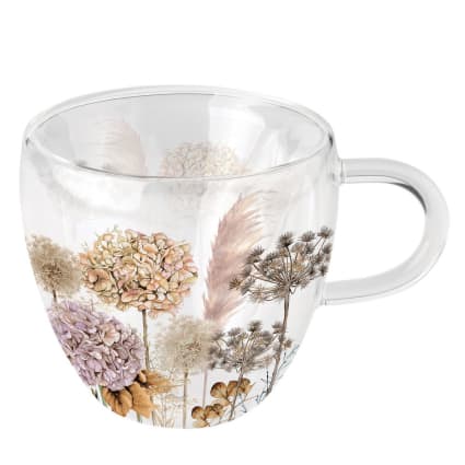 Tasse à Thé En Verre à Double Paroi Avec Fleurs Séchées - 250 Ml - Set Avec Soucoupe, Cuillère Et Plateau - Isolation Chaud/Froid - Borosilicate