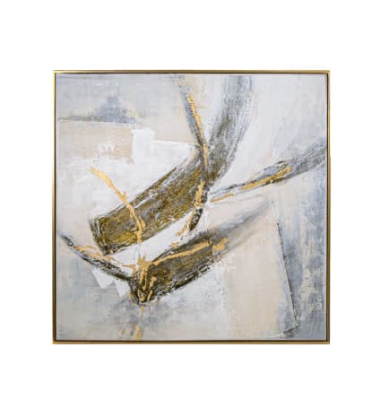 Tableau Peinture Blanc Et Doré 100x100 Cm - Fait Main - Style Art Déco - Neuf