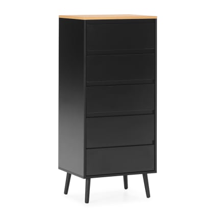 Cassettiera 140x38,5x52 Cm In Legno E Nero: 4 Ante + Cassetto, Senza Maniglie, Perfetta Per Soggiorno E Sala Da Pranzo