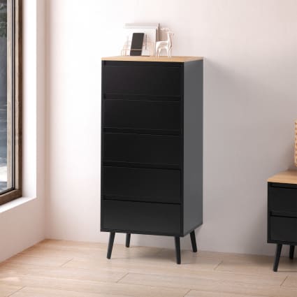 Hohe kommode 5 chubladen schwarze Farbe Desi
