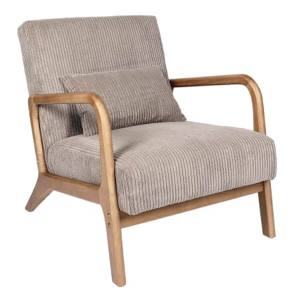 Fauteuil en velours côtelé coloris taupe pieds et accoudoirs en - Main Image