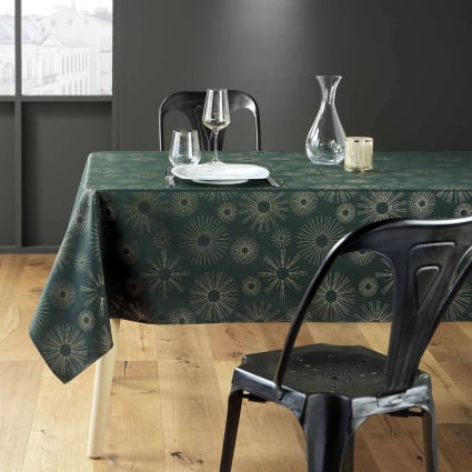 Le Linge de Jules Nappe Anti-Taches Biloba Vert - Rectangle 150 x 300 cm