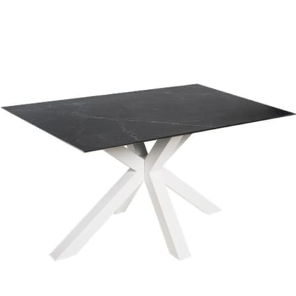 Esstisch aus Keramik 160 cm mit weißen Beinen, schwarz Tabita