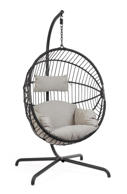 Poltrona sospesa con cuscino pieghevole in acciaio e nylon nera