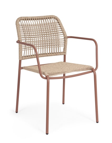 Stuhl mit Armlehnen aus Stahl und synthetischer Korallenfaser