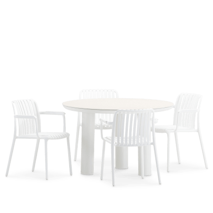 Runder Gartentisch 120 cm und 4 Stühle in Weiss Petra & cora