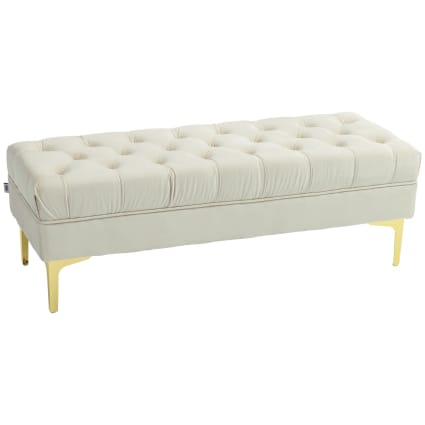 Andeworld Panca Imbottita Trapuntata Per Letto O Ingresso – Due Posti In Tessuto Velluto Grigio Con Gambe In Legno, Misura 126x40,9x50 Cm - 2