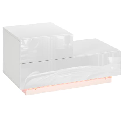HaodaCulture Comodino Bianco Lucido con LED,comodino LED con 2 Cassetti Tavolino Comodino con 16 colori RGB luci LED Cassettiera in Truciolare con 1 coperchio ribaltabile (Stile 4