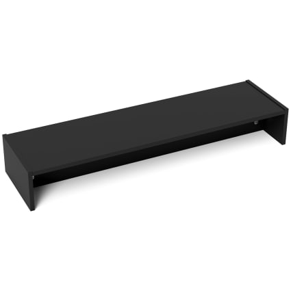 Fenge Supporto per Doppio Monitor in Legno 108cm , Grande Monitor Stand Riser, Organizer Scrivania con Porta Scorrevole, Supporto Ergonomico per PC/Laptop/Stampante, 108x23,5x(15,2-16,7) cm, Nero