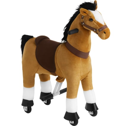 WOLTU Cheval sur roulettes avec fonction sonore pour enfants à partir de 4 ans, en bois et métal, convient pour l'intérieur et l'extérieur, marron