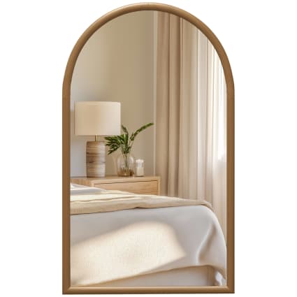 Specchio Da Parete Ad Arco HOMCOM - Bordo Scanalato, Vetro Temperato, Dimensioni 50x2x70 Cm, Colore Beige