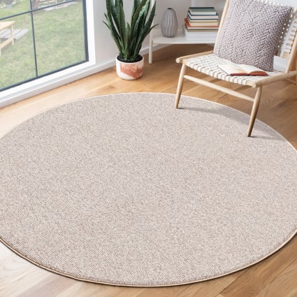 Robuster Kurzflor Teppich mit Filz-Rücken, Beige, 80 cm, rund Mix art