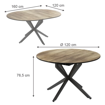 Esstisch ausziehbar Eiche rustikal/Schwarz 120x76.5cm