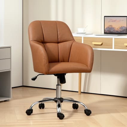 Chaise De Bureau Ergonomique Sans Accoudoirs - Cuir Synthétique Marron - Roulettes Et Hauteur Réglable - Charge 150 Kg