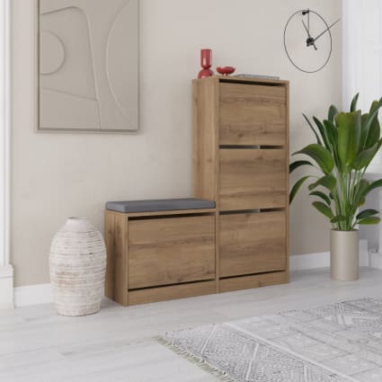 Schuhschrank mit Sitzfläche – 4 Fächer – Holz Vales