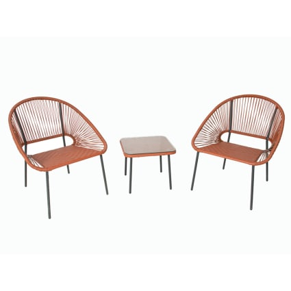 Table Basse Salon Jardin 3 Pièces Acapulco - 2 Fauteuils œuf + Table, Rotin Naturel Vert Table Ronde Rotin