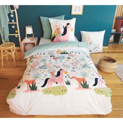 Home Linge Passion Parure de Couette Enfant 100% Coton 57 Fils - Roupillon - ORIGATOON -Blanc - 140x200 cm