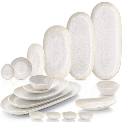 11-teiliges Set Servierplatten aus Steingut, creme Korfu