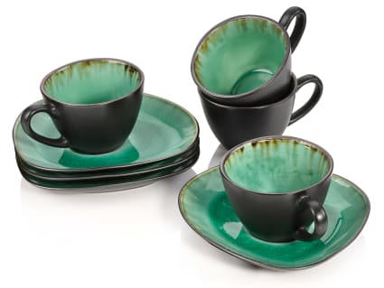 8er Set Espressotassen aus Steingut, grün Palm beach