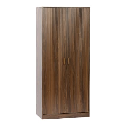 Shopinnovativo -Armadio Appendiabiti Con Bastone E 2 Ante Arte Povera In Legno Massello E Mdf Con Rifinitura In Noce 107x55x197 H